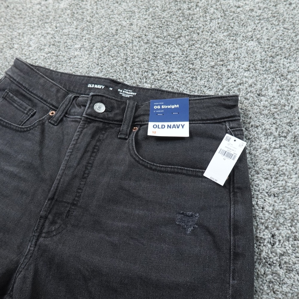 NEW Old Navy Shorts Womens 12 Dark Black Denim Jean Jorts High Rise Cut Off Fray